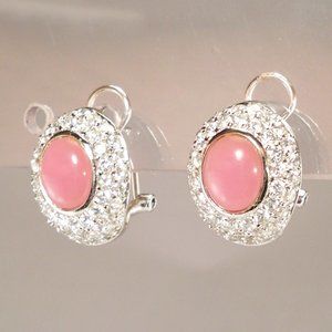 New Charles Winston Pastel Pink Stone* & Cubic Zirconias Silver Vintage Earrings